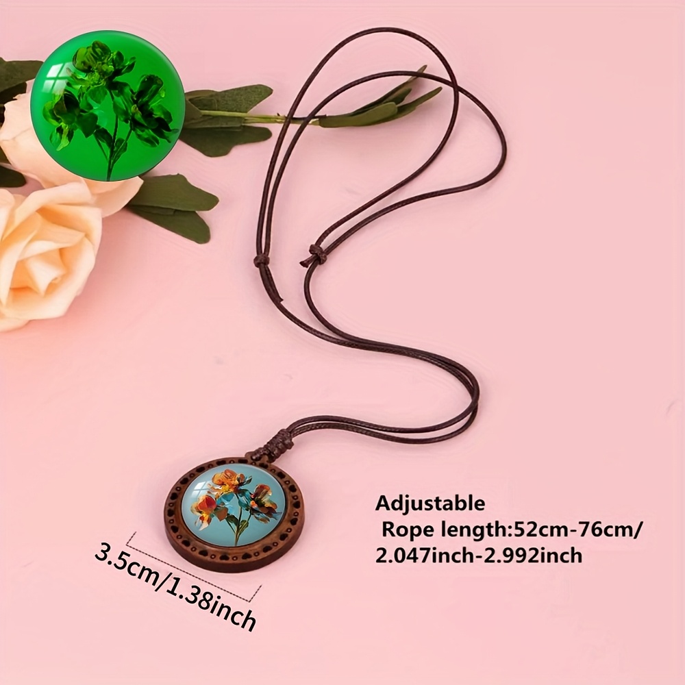 Artistic Floral Wooden Pendant Necklace, Luminous Style